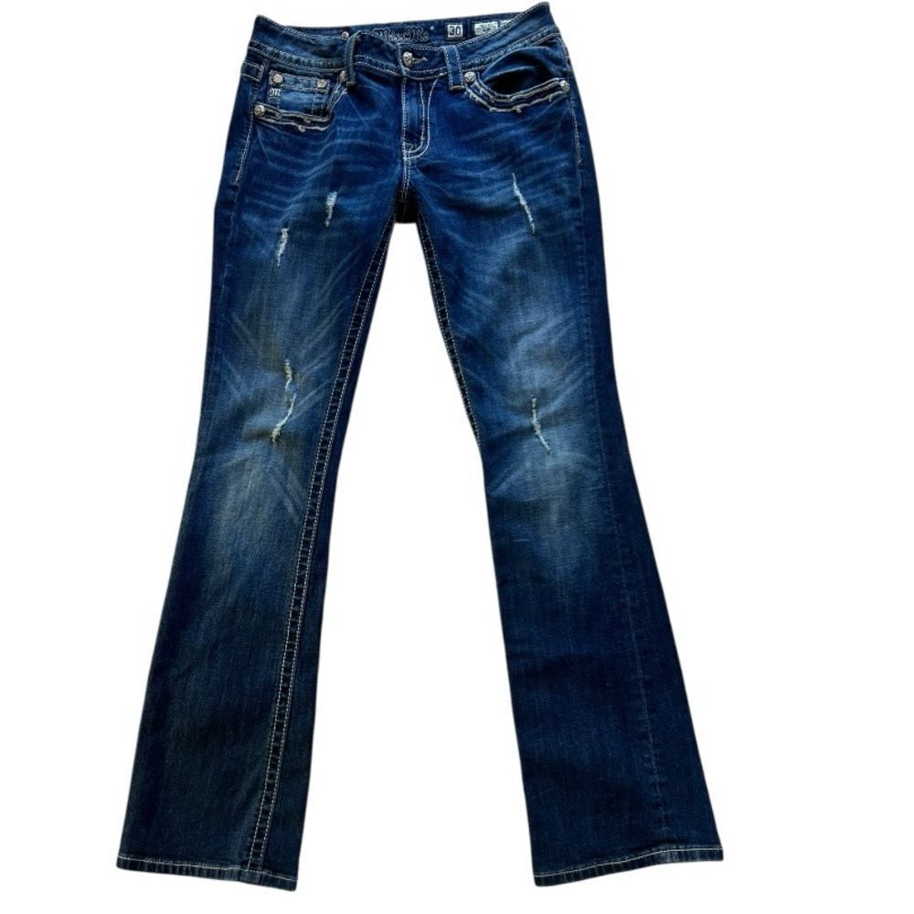 Miss Me JW5839B4 Dark Blue Bootcut Denim LowRise Embellished Distressed Jeans 30